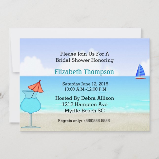 Invitation à la douche nuptiale de plage (Devant)
