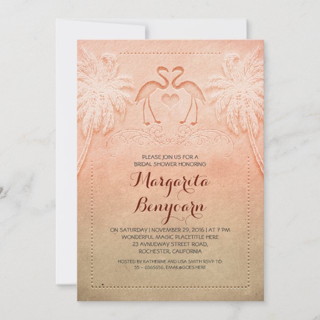 invitation à la douche nuptiale de plage flamingo  (Devant)