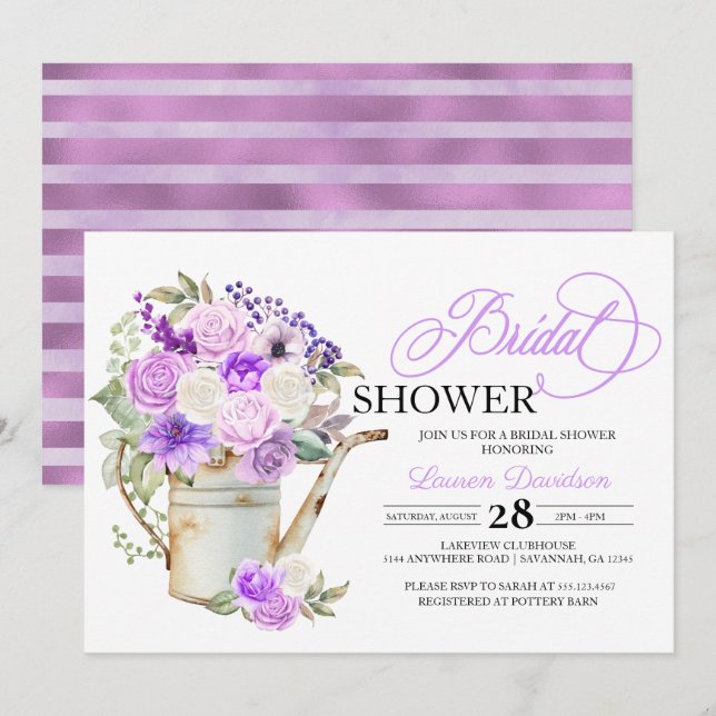 Invitation à la douche nuptiale de printemps viole (Devant / Derrière)