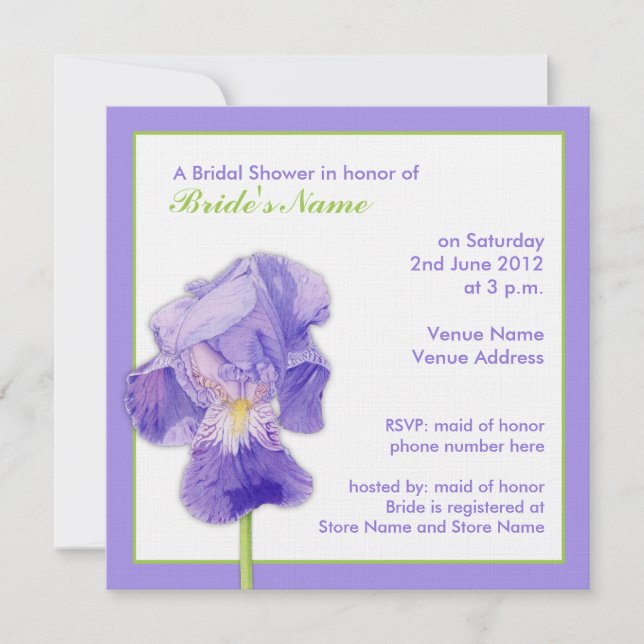 Invitation à la douche nuptiale de Purple Iris (Devant)