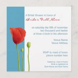 Invitation à la douche nuptiale de Red Poppy aqua