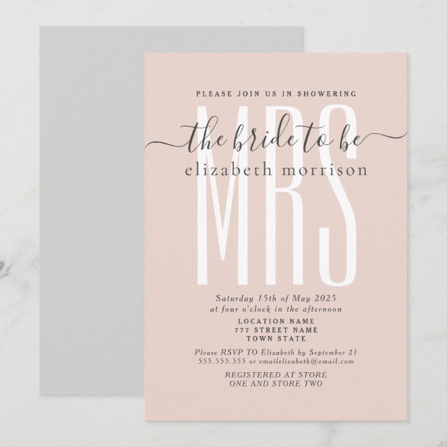 Invitation à la douche nuptiale de script broussai (Devant / Derrière)