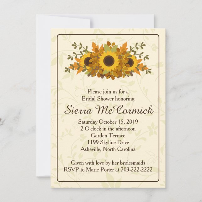 Invitation à la douche nuptiale de Sunflower d'aut (Devant)