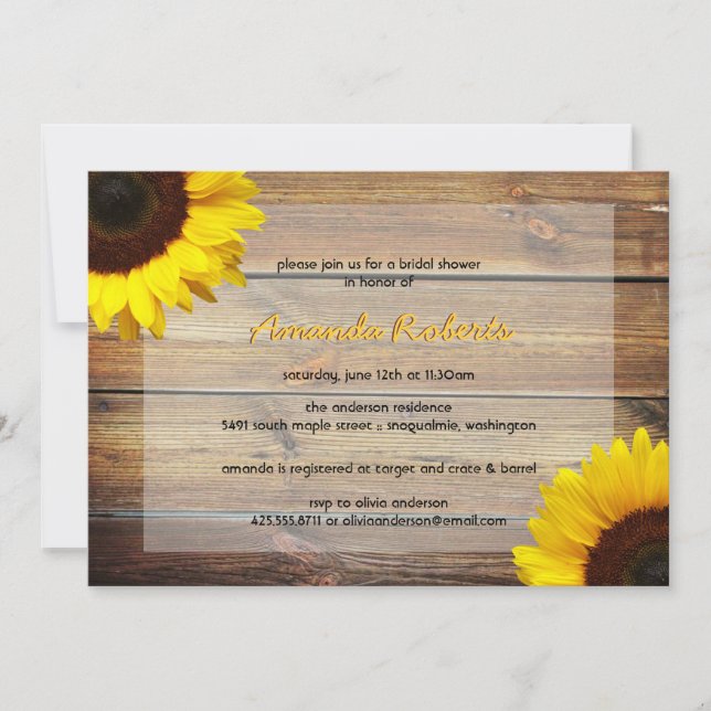 Invitation à la douche nuptiale de tournesol (Devant)