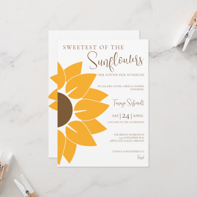 Invitation à la douche nuptiale de tournesol (Devant/Arrière en situation)