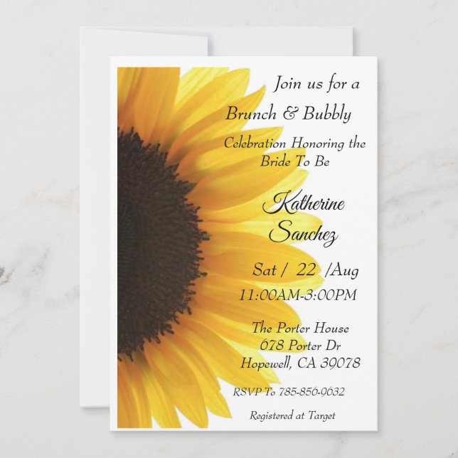 Invitation à la douche nuptiale de tournesol (Devant)