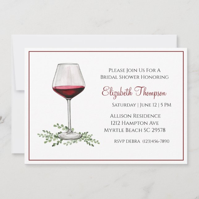 Invitation à la douche nuptiale de vin rouge (Devant)