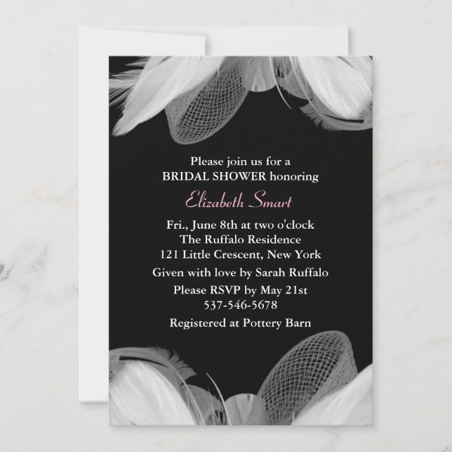 Invitation à la douche nuptiale de White Feathers (Devant)
