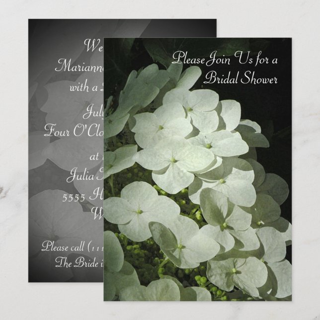 Invitation à la douche nuptiale de White Hydrangea (Devant / Derrière)