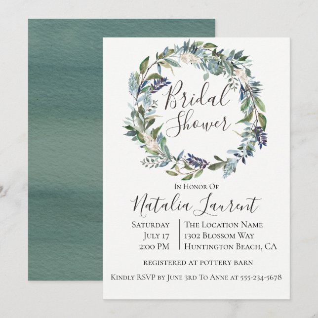 Invitation à la douche nuptiale de Wreath Garden G (Devant / Derrière)
