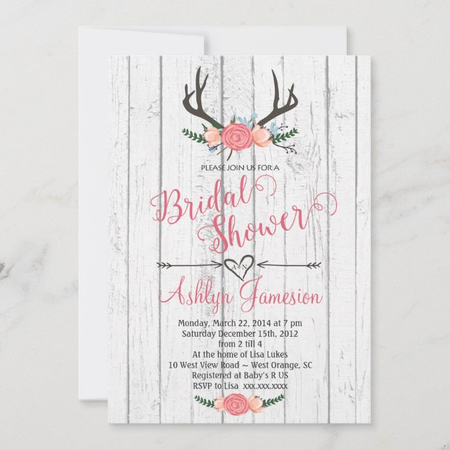 Invitation à la douche nuptiale Deer Antler en boi (Devant)