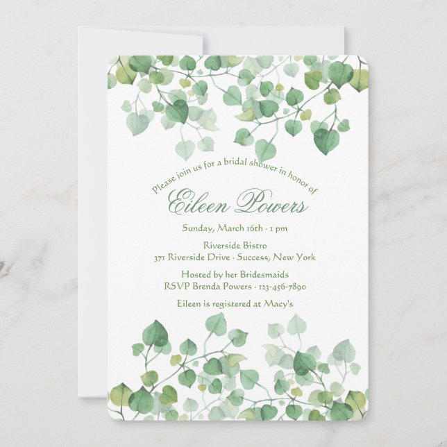 Invitation à la douche nuptiale des Feuilles verts (Devant)