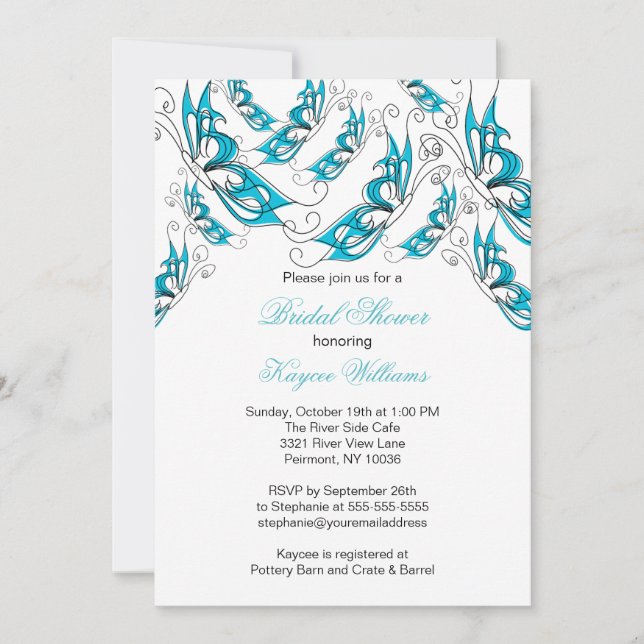 Invitation à la douche nuptiale des papillons Turq (Devant)