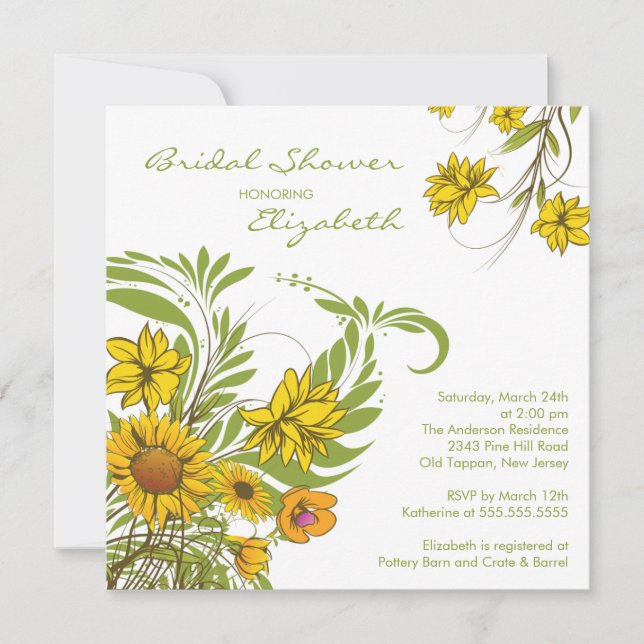 Invitation à la douche nuptiale des tournesols d'a (Devant)