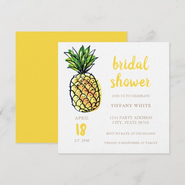 Invitation à la douche nuptiale d'été à ananas (Devant / Derrière)