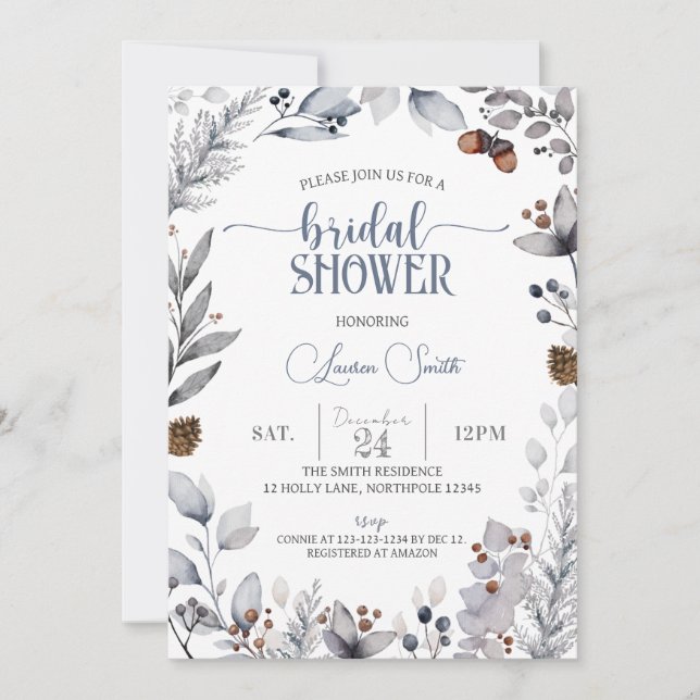 Invitation à la douche nuptiale d'hiver Floral (Devant)