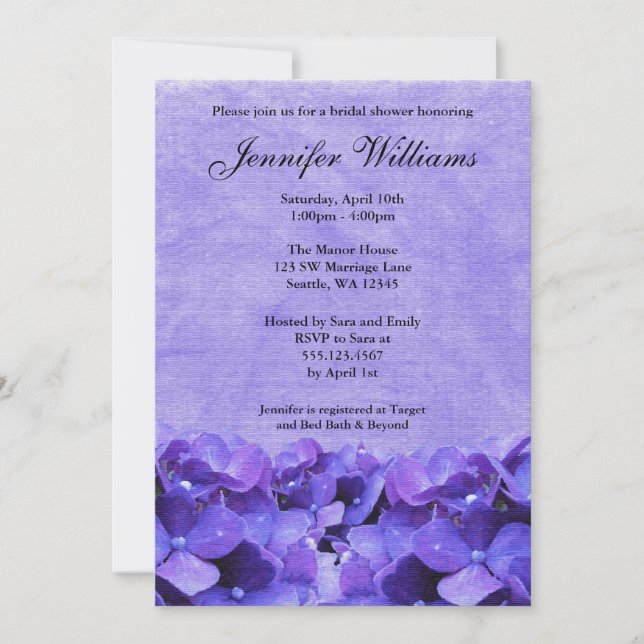 Invitation à la douche nuptiale d'Hydrangea (Devant)