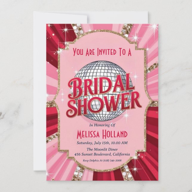 invitation à la douche nuptiale disco (Devant)