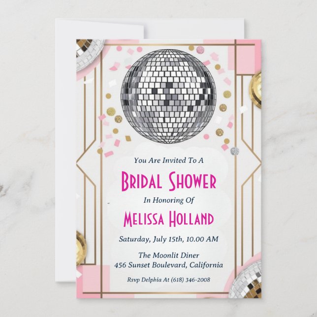 invitation à la douche nuptiale disco (Devant)