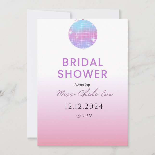 Invitation à la douche nuptiale Disco Ball moderne (Devant)