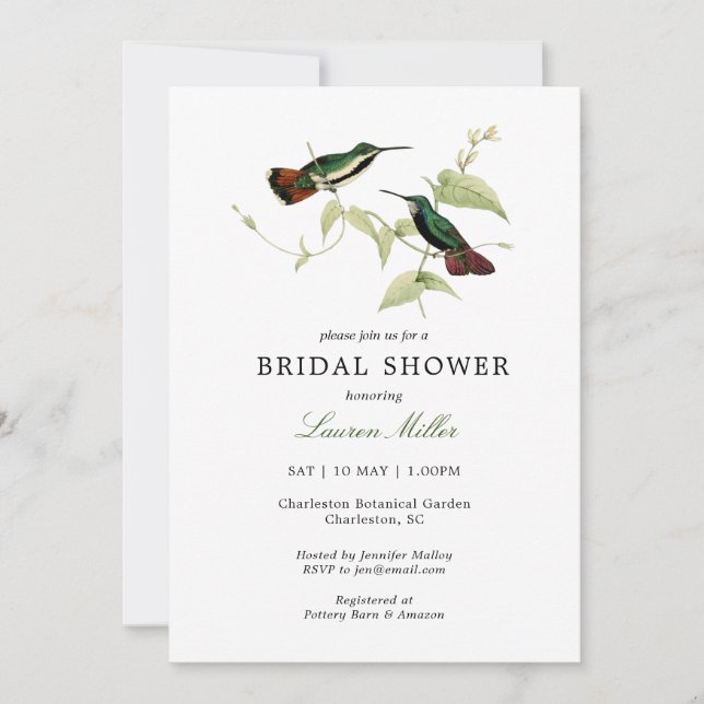 Invitation à la douche nuptiale d'oiseau Hummer vi (Devant)