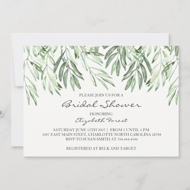 Invitation à la douche nuptiale d'Olive Branch (Devant)