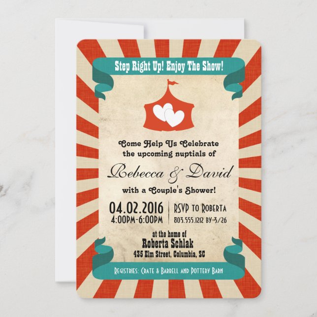 Invitation à la douche nuptiale du cirque (Devant)