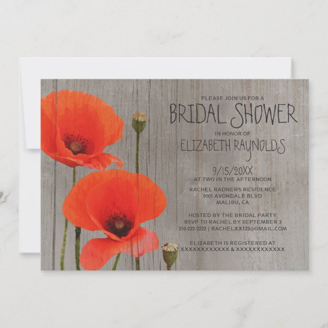 Invitation à la douche nuptiale du coquelicot russ (Devant)