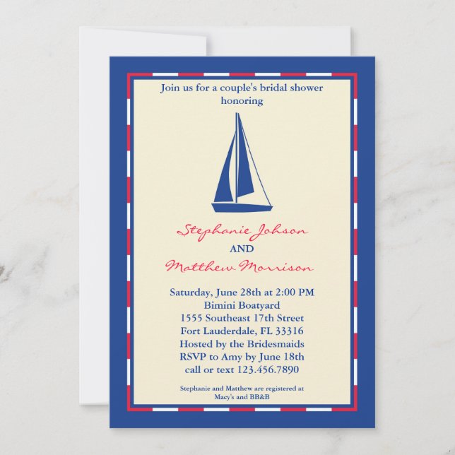 Invitation à la douche nuptiale du couple de voili (Devant)