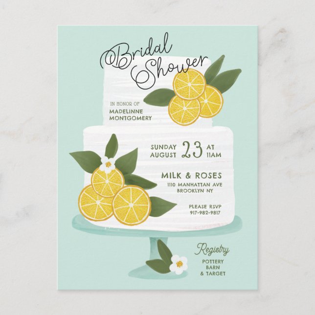 Invitation à la douche nuptiale du gâteau citron (Devant)