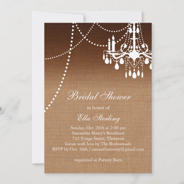 Invitation à la douche nuptiale du lustre Ombre (Devant)