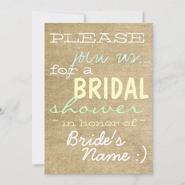 Invitation à la douche nuptiale du pays Burlap Vin (Devant)