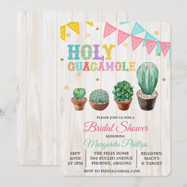 Invitation à la douche nuptiale du Saint-Guacamole (Devant / Derrière)