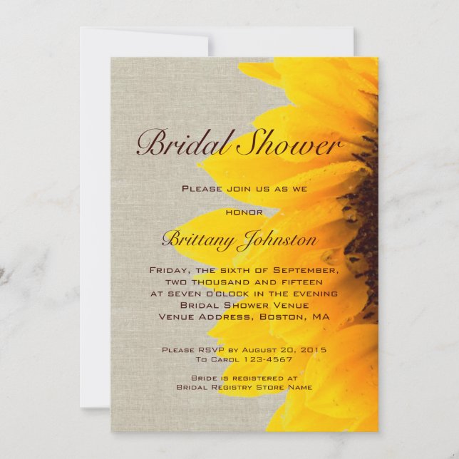 Invitation à la douche nuptiale du tournesol Linen (Devant)