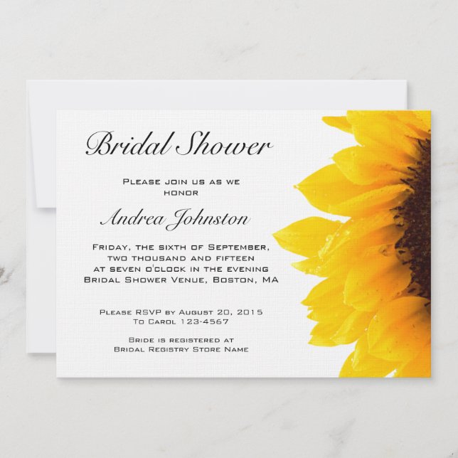 Invitation à la douche nuptiale du tournesol noir  (Devant)