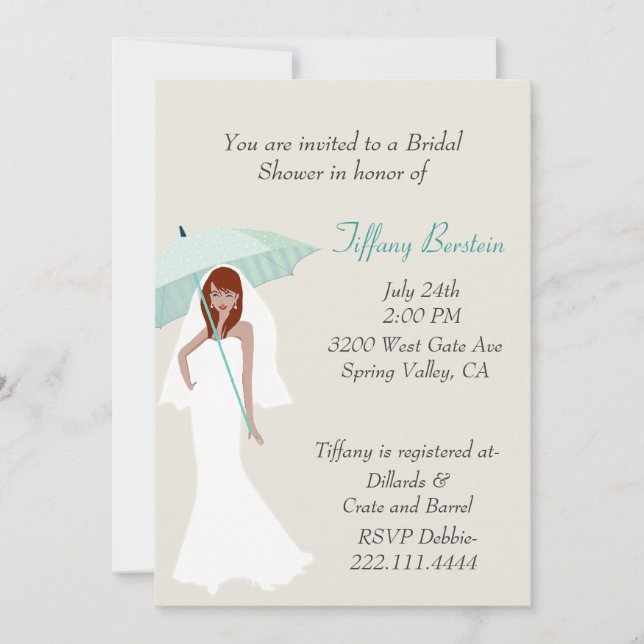 Invitation à la douche nuptiale d'une mariée éléga (Devant)