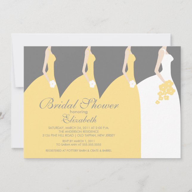 Invitation à la douche nuptiale d'une mariée jaune (Devant)