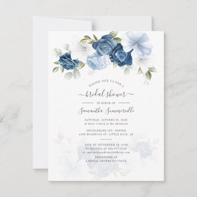 Invitation à la douche nuptiale Dusty Blue Floral (Devant)