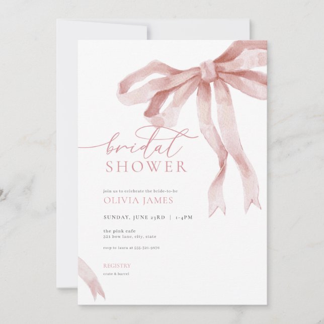 Invitation à la douche nuptiale Dusty Pink Bow (Devant)