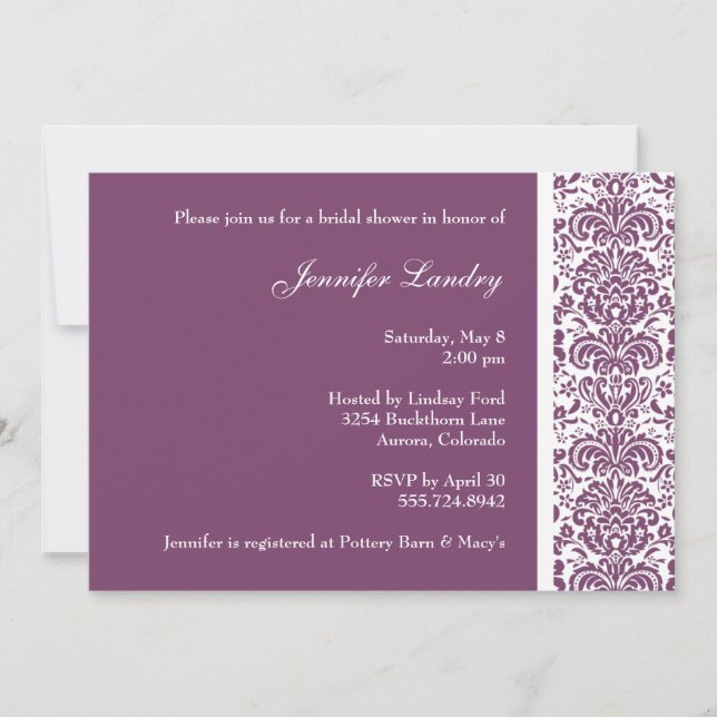 Invitation à la douche nuptiale Eggplant Purple Da (Devant)
