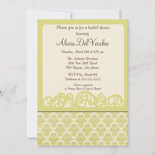 Invitation à la douche nuptiale élégante Damask (Devant)