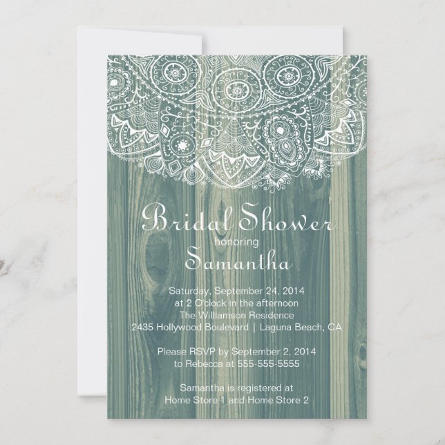 Invitation à la douche nuptiale en dentelle de boi (Devant)