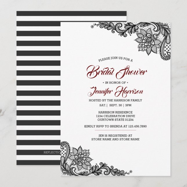Invitation à la douche nuptiale en dentelle noire (Devant / Derrière)