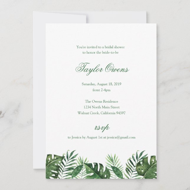 Invitation à la douche nuptiale en feuille de palm (Devant)