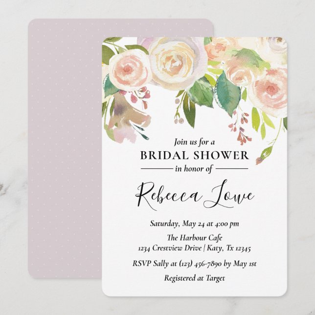 Invitation à la douche nuptiale en fleur de Rose n (Devant / Derrière)