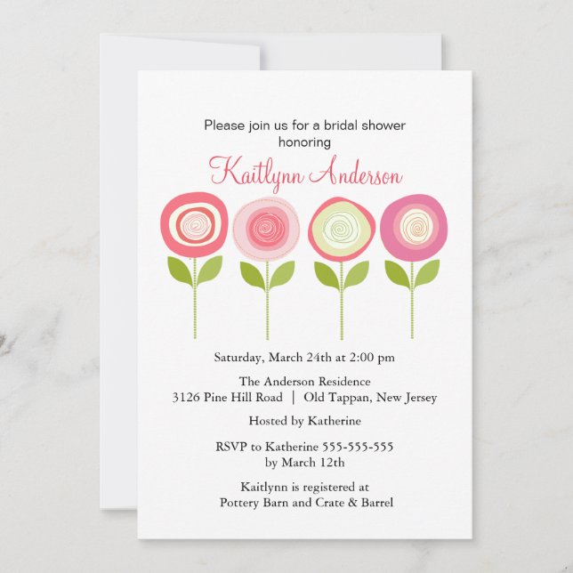 Invitation à la douche nuptiale en fleurs (Devant)