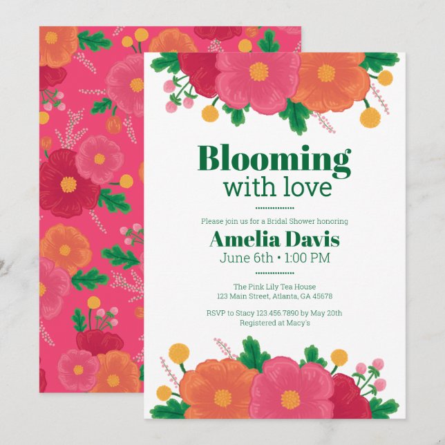 Invitation à la douche nuptiale en fleurs audacieu (Devant / Derrière)