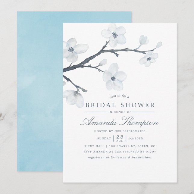 Invitation à la douche nuptiale en fleurs de ceris (Devant / Derrière)