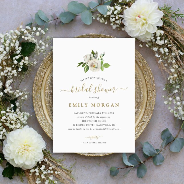 Invitation à la douche nuptiale en fleurs dorées (Créateur téléchargé)