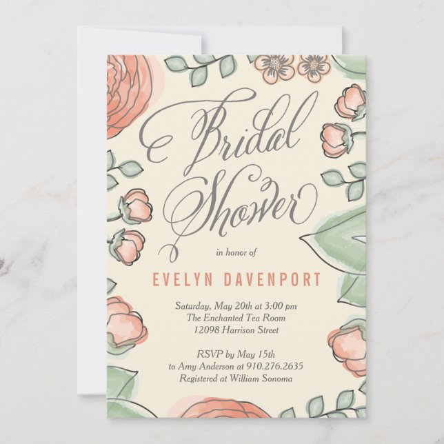 Invitation à la douche nuptiale en fleurs raffinée (Devant)